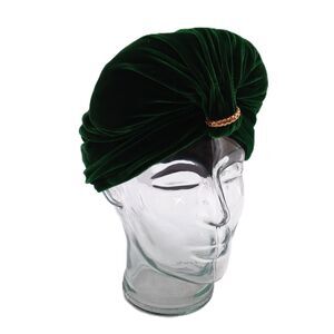 Green Velvet Full Cap Turban Hat Flapper Style Headband Warmer Headwrap